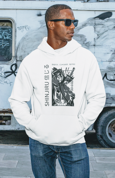 Shinjiru Anime - Hoodie White- Swordsman - Unisex Hoodie