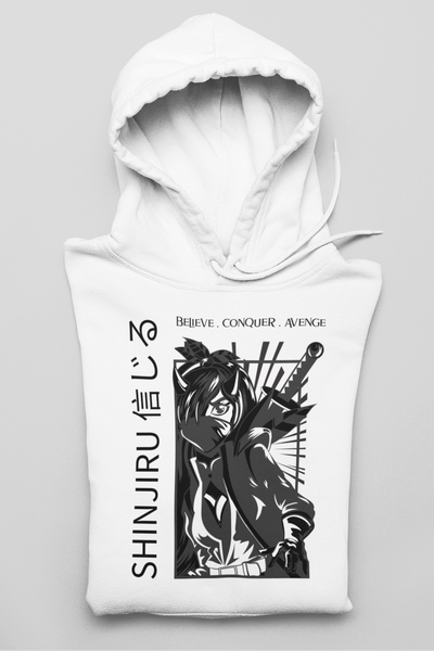Shinjiru Anime - Hoodie White- Swordsman - Unisex Hoodie