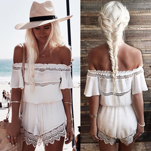 Beach Style Off shoulder Lace Romper